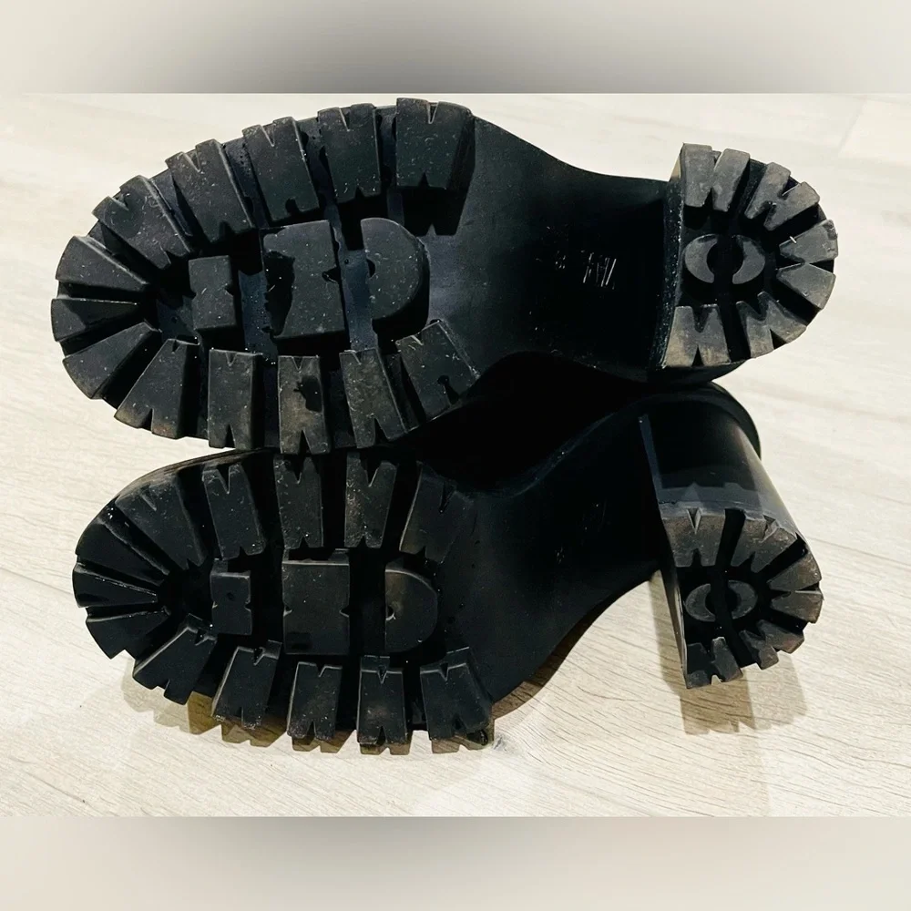 Zara Black Sock Womens Booties Block Chunky Heels Size 36